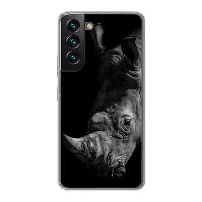 Produktbild von MuchoWow® Handyhülle Schutzhülle Hülle für Samsung Galaxy S22 Nahaufnahme eines Nashorns auf schwarzem Hintergrund Silikon Softcase Handy Hülle - Mobiltelefonhülle
