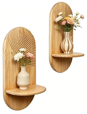 Zdjęcie produktu dla Zestaw 2 półek drewnianych do dekoracji ścian w stylu Boho
