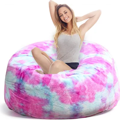 Image de （135×65cm，Lilas multicolore）Bean Bag Chair CoverCoussin de chaise en peluche de lapin Housse de pouf multifonctionnelle pour meuble de salon-chambre à coucher (Housse uniquement, Pas de rembourrage)