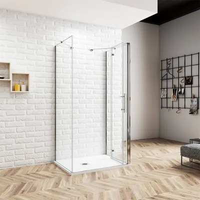Produktbild von 85x70cm 195cm 6mm ESG Falttür Glastür U-Form Duschkabine Scharniertür Duschtür