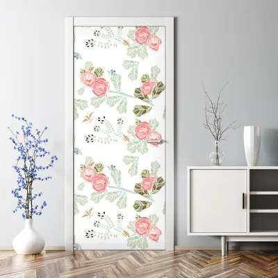 Produktbild von Dekorative Türtapete selbstklebend Türaufkleber Aufkleber Blumen mit Schmetterlingen 77 x 200 cm