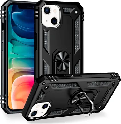 Produktbild von NALIA Ring Hülle für iPhone 13, Hard Case mit Silikon Bumper Cover Handyhülle Schwarz