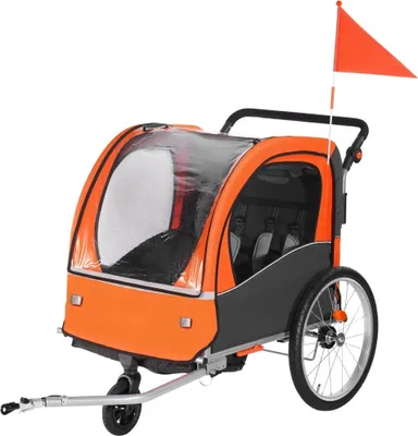Obrázok produktu pre Detský príves na bicykel s dvojitou sedačkou - nosnosť 45 kg - detský prívesný vozík 2 v 1 - konvertibilný kočík - skladací príves na bicykel - spojovacie zariadenie na ťahanie bicykla