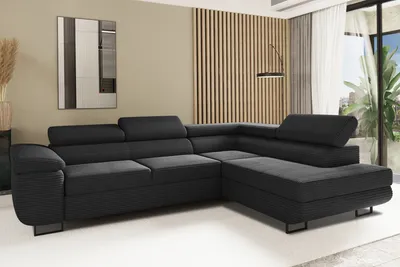 Produktbild von Kaiser Möbel Ecksofa mit schlaffunktion und bettkasten Eckcouch L-Form ATOMIC stoff Poso Rechts Schwarz