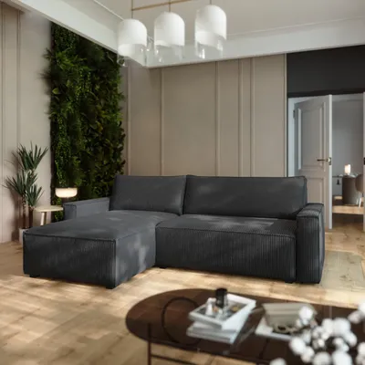 Produktbild von Masseno Ecksofa BESMIR mit Schlaffunktion L-Form, Sofa mit Bettkasten, Wohnzimmersofa, Couch, Soffa, Bettsofa, Couchgarnitur- Grau, POSO 34