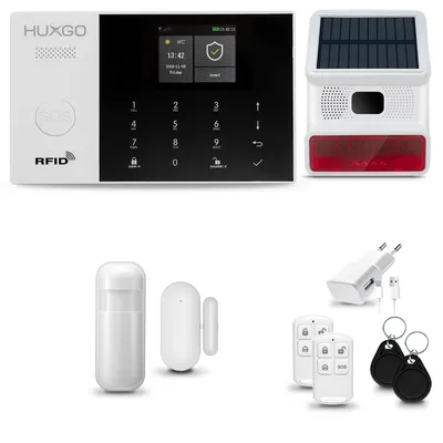 Immagine prodotto di HUXGO HXA005 Sistema di allarme casa WiFi + GSM 4G con sirena wireless, sistema di allarme con 1x sensore di movimento e 1x sensore porta-finestra, sistema di allarme per appartamento, casa, garage, App Tuya Smartlife