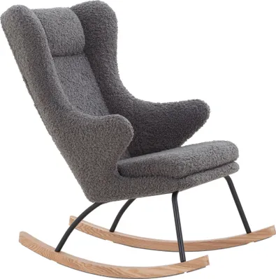 Produktbild von SalesFever Schaukelstuhl | Bezug Teddyfell | Kufen Esche-Holz | Gestell Metall | B 66 x T 104 x H 106 cm | grau – schwarz – natur