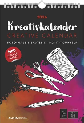 Produktbild von Kreativ-Kalender A4 schwarz 2026 - 21 x 29,7 - Foto, Malen