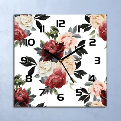 Produktbild von Wanduhr Echt-Glas-Küchenuhr Rosen Blumen Quarz Lautlos 30x30 Deko Bilder
