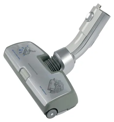 A vacuum cleaner floor head attachment with a curved handle.