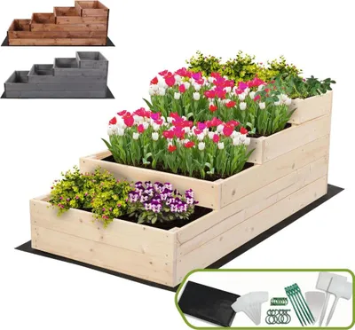 Produktbild von MODO24 Hochbeet Holz, Pflanzkasten, Massivholz, Kiefer, Kräuterbeet, Blumenkasten, Garten, Terrasse, 45x60x120 cm, Natur, ZP07