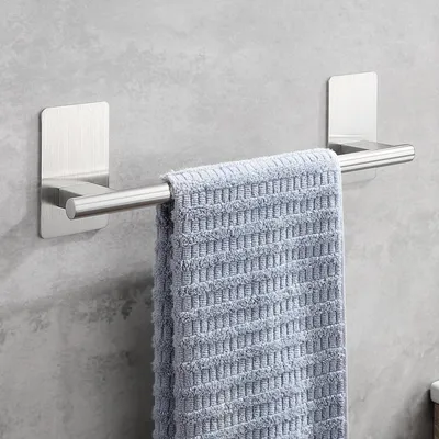 Image de Porte-serviettes sans perçage, barre porte-serviettes autocollante, fixation murale, porte-serviettes de bain en acier inoxydable 304, support porte-serviettes argenté, 35 cm, étagère murale, barre porte-serviettes pour salle de bain