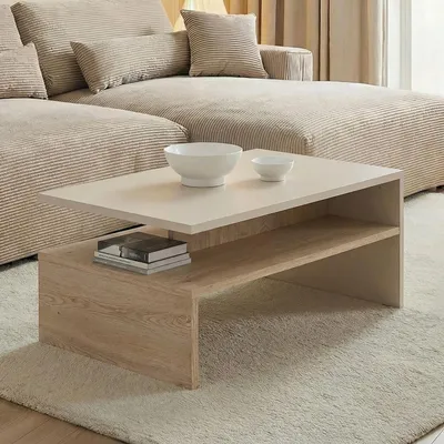 Produktbild von Couchtisch PAULINA 90 x 60 cm, Kaschmir/Cremona Eiche - Moderner Wohnzimmertisch mit praktischer Ablagefläche, Beistelltisch Couch aus robustem Holzwerkstoff, Coffee Table im minimalistischen Design