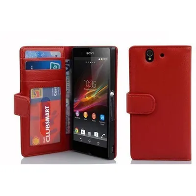 Produktbild von Cadorabo Hülle für Sony Xperia Z in Rot Backcover Handy Schutz Hülle Book Case Booklet Kartenfächer