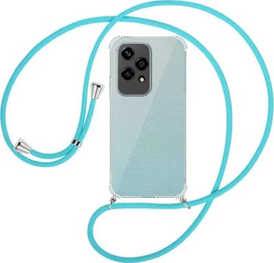 Produktbild von Handykette Backcover-Schutzhülle mit Band (Metall silberfarben) für Honor 200 Lite - türkis