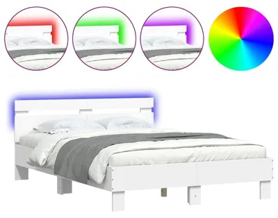 Produktbild von vidaXL Bettgestell mit Kopfteil LED-Beleuchtung Weiß 135x190 cm