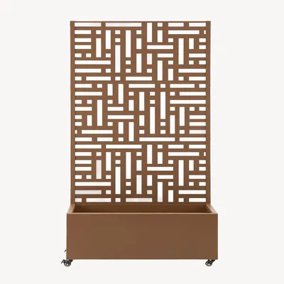 Produktbild von Trennwand ‘Bernalda’ mit Blumenkasten Rollen Stahl 186 x 120 x 40 cm Braun