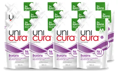 Immagine prodotto di 12 flaconi di sapone liquido antibatterico per le mani Unicura Balans, ricarica da 500 ml - confezione  - 12 pezzi