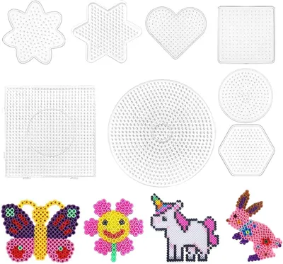 Image de 8 pièces de plaques pour les perles à repasser, grands modèles de perles à repasser, plaque transparente, modèle transparent à réaliser soi-même
