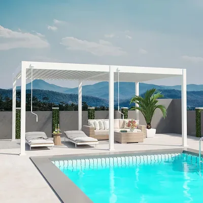 Produktbild von Weide Deluxe Pergola Voll-Aluminium 3,6x5,3m mit Lamellendach freistehend weiß