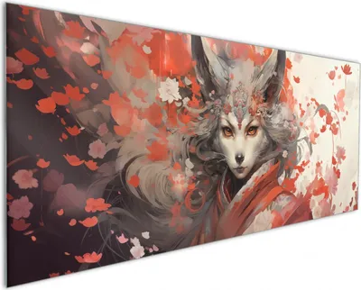 Produktbild von Wallario Küchenrückwand aus Glas, Größe: 125 x 50 cm, Motiv: Mystischer Fuchsgeist | Spritzschutz | abwischbar | pflegeleicht | in