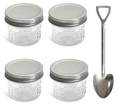4er-Pack 120-ml-Vorratsgläser mit Deckel und Löffel