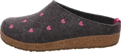Image de Haflinger Pantoufle femme laine Grizzly Cuoricini 741031, Taille:40 EU, Couleur:Gris