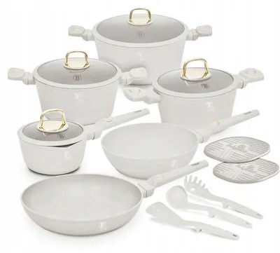 Productafbeelding van BerlingerHaus Pannenset Mat Crème 11-Delig - Kookpan ø 20, 24, 28 cm, Koekenpan ø 24, 28 cm & Steelpan ø 16 cm - Geschikt voor alle warmtebronnen