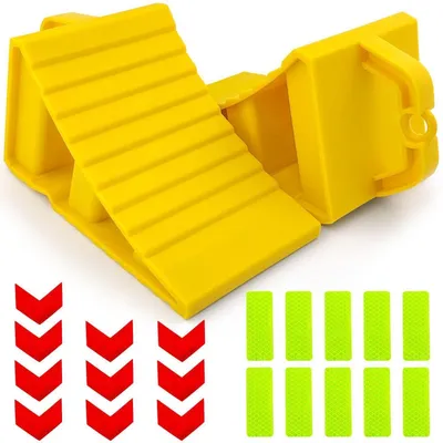 Image de Cales de nivellement, lot de 2 avec poignée, pour voitures, camions, remorques, caravanes, camping-cars, incluant 20 autocollants réfléchissants