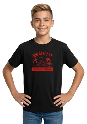 Produktbild von Spreadshirt Die Drei Fragezeichen Rocky Beach California Teenager T-Shirt, 152/164 (12-14 Jahre), Schwarz