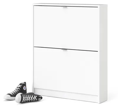 Schuhschrank mit 2 Kipptüren und 1 Schublade, weiß