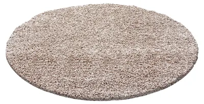 Image de Tapis pour salon, à poils longs, beige, 200x200 cm, rond, unie