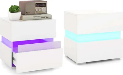 Produktbild von Nachttische - 2er-Set Nachtkommoden - LED-Beleuchtung - Hochglanz - 2 Schubladen - 45×35×45 cm - Weiß