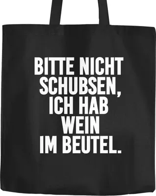 Produktbild von Jutebeutel Bitte nicht schubsen ich habe Wein im Beutel Baumwolltasche Stoffbeutel Tragetasche Moonworks® schwarz 2 lange Henkel