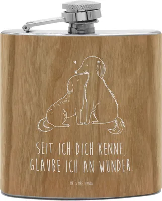 Produktbild von Mr. & Mrs. Panda Flachmann Hunde Liebe - Transparent - Geschenk, Optimitisch, Verliebt, Hundebesitzer, Edelstahl, Herz, Alkoholflasche, schnapsflasche, feldflasche, Aus