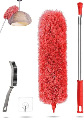 Produktbild von Teleskopische Staubtuch-Set mit Mikrofaser und Eckbürste, ausziehbar bis 240 cm