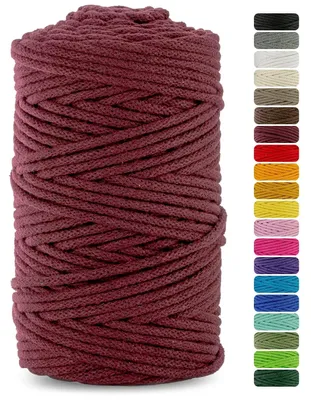 Image de Corde en coton tressé avec âme, 5 mm, 100 mètres, couleur bordeaux, pour la macramé