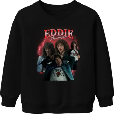 Produktbild von Eddie Munson Hellfire Club Stranger Metal Geschenk Vintage Serie 90s Bootleg Uni Kinder Sweatshirt Pullover, Schwarz, 152