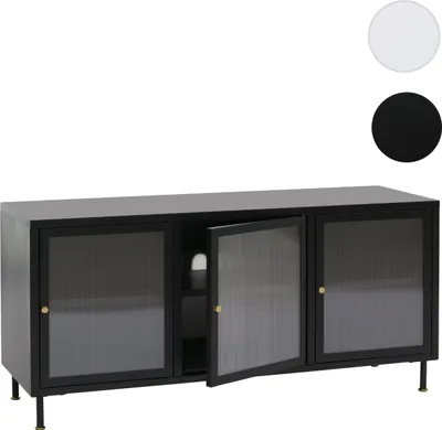 Obrázok produktu pre TV regál HWC-O87, nízka skrinka na TV príborník dvere úložné priestory priemyselný kov trstinové sklo 58x120x40cm ~ čierna