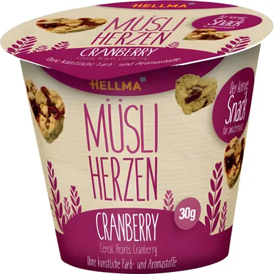 Zdjęcie produktu dla Hellma 70102202 Serduszka musli z żurawiną 30 x 30 g