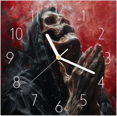 Produktbild von Wanduhr aus Glas mit Motiv Skelettbetende Hände- 30 x 30 cm - inkl. Aufhängesystem