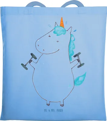 Produktbild von Mr. & Mrs. Panda Einkaufstasche Einhorn Fitness - Sky Blue - Geschenk, Tasche, Uni, Shopping, Jutebeutel, Diät, Fitnessstudio, Unicorn, Sport, Abnehmen, Beutel, Gym