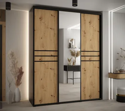 Obrázok produktu pre Šatníková skriňa ASIRI 11 - 190/60 cm, čierna / dub artisan / čierna