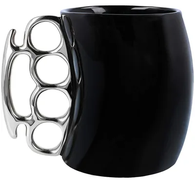 Keramik-Kaffeetasse mit Schlagring-Henkel, schwarz/silber, 400 ml