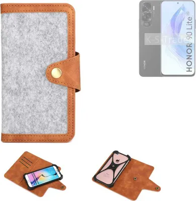 Produktbild von K-S-Trade Handyhülle kompatibel mit Honor 90 Lite Schutzhülle Filz-Hülle Kunst-Leder hellgrau braun (1x)