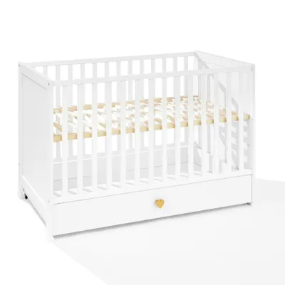 Produktbild von ATB MEBLE Babybett - Beistellbett Baby aus Holz - Bett Baby - vier Ebenen der Matratzenhöhe - Bett für Babyzimmer - 120x60 - Weiß LITTLE HEART