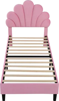 Produktbild von Flieks Polsterbett 90x200cm Samt mit Blumenform-Kopfteil und Lattenrost Einzelbett Kinderbett für Damen Kinder Jugend