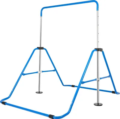 Obrázok produktu pre Detská gymnastická tyč – pre domáce cvičenie – nastaviteľná výška 88–131 cm, 5 úrovní – skladacia oceľová konštrukcia – nosnosť do 150 kg – pre deti vo veku 3–6 rokov – modrá
