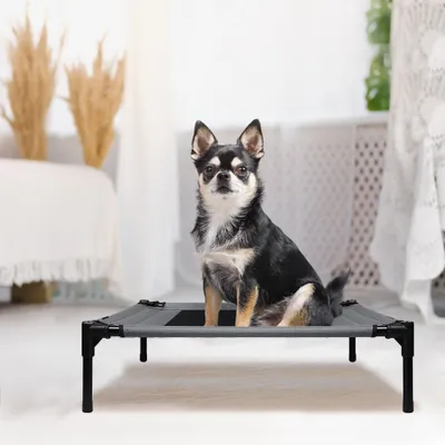 Produktbild von LZQ Hundeliege Hundebett mit Baldachin Haustierbett für Indoor Outdoor Garten 76x61x76cm Hundehütte Hundesofa für Haustiere Hunde bis 40 kg (Maße M, Grau)