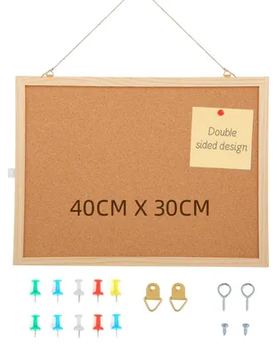 Productafbeelding van Kurkbord prikbord - 40 x 30 cm - Houten frame - Met 5 spelden